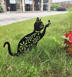 Cat And Butterfly Yard Art Metal Hollow Out Cat Ornaments Garden Decoration Outdoor Wrought Iron Cat Plugin Backyard Decoration Q9293142