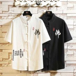 Men's Polos Mens Chinese shirt mens shirt Tang suit linen 3/4 sleeves solid traditional Kung Fu Chinese Korean shirt plus size 4XL 5XLL2405