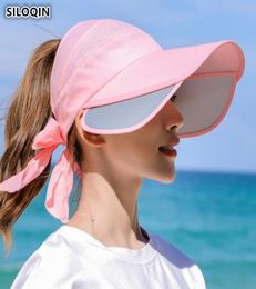 SILOQIN 2019 New Summer Women039s Sun Hats Empty Top Hat Sun Visor Retractable Ladies AntiUV Oversized Visor Women Beach Hats4147746
