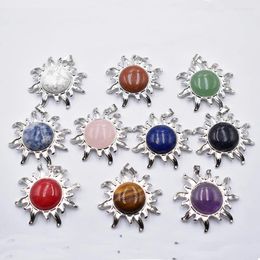 Pendant Necklaces Wholesale 10pcs/lot Fashion Natural Stone Quartz Amethyst Alloy Sun Flower For Jewellery Accessories Marking
