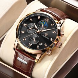 Wristwatches LIGE Men Watches Waterproof Luminous Top Brand Luxury Leather Casual Sports Quartz Wristwatch Military Man Watch For relog 267A