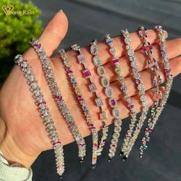 Bangle Wong Rain 925 Pure Silver Colorful Laboratory Sapphire High Carbon Diamond Gemstone Sparkling Womens Exquisite Jewelry Q240506