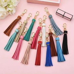 Keychains Lanyards Exquisite Long PU Leather Tassel Key Chain Luxury Fringe Bag Ornaments Accessories Car Trinket Keyring Waist Wallet Keychain