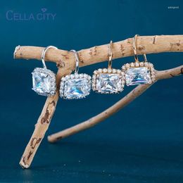 Dangle Earrings Cellacity Geometric Square 8x10mm Clear Zircon Crystal Ear Studs Fashion Design For Women Silver 925 Wedding Jewelry