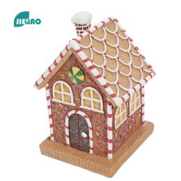 Sculptures Christmas Gingerbread House With Lights Resin Statue Nordic Abstract Ornaments For Figurines Interior Sculpture Room Home Decor