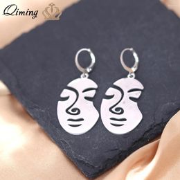 Hoop Earrings QIMING Artistic Abstract Beauty Face Pendants Aesthetic Stainless Steel For Women Jewelry