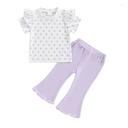 Clothing Sets Kids Girl Summer Outfits Dot Print Short Sleeve T-Shirt And Elastic Flare Pants Cute 2 Piece Clothes