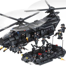 1351Pcs Military City Police Model Building Blocks Kits SWAT Team Transport Helicopter Kit Toys for Children Boys Christmas Gift X0503 245i