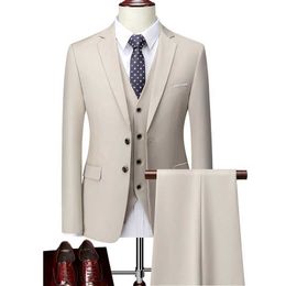 Men's Suits Blazers Mens boutique set grooms wedding dress solid Colour formal clothing business 3P jacket+pants+vest S-5XL size Q240507