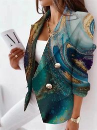 Women's Suits Clothing Marble Texture Suit Western-Style Clothes Lapel Button Lid Pocket Fashion
