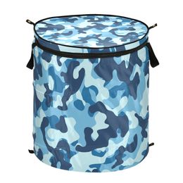 Camouflage Popup Laundry Hamper Foldable Portable Dirty Clothes Basket With Zipper Lid Large Capacity Sundries Storage Barrel 240506