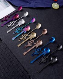 Creative 304 Stainless Steel Small Coffee Spoons Guitar Music Notes Shape Dessert Spoon Stirring Spoon Lovely Titanium Plated Ice 5084008