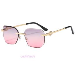 Classic Brand Retro Crattire Sunglasses New Mens and Womens Frameless Trimmed Reflective Lenses Fashionable Polygonal Metal Glasses