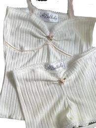 Women's Tracksuits 2024 Vintage Women Y2k Lace Trim 2-piece Sets Casual Fairy Grunge Short Sleeve Shirt Slim Fit Aesthetic Vest Shorts