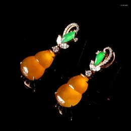 Dangle Earrings Creative Design Inlaid Diamond Natural Chalcedony Yellow Orange Gourd Temperament Exquisite Charm Ladies Jewellery