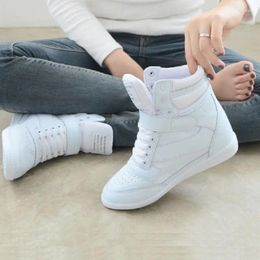 Casual Shoes Women Sneakers 2024 Platform Hidden Increasing Breathable Leather High Top White