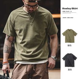 T-shirt maschile Maden Japan Retry Henry T-shirt Henry Mens Slio Shorte Shorte Casual Button Cash Cotton Wash T-shirtl2405