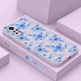 Cell Phone Cases Blue Floral Silicone Phone Case For Redmi Note 11 12 10 9 11 Pro Plus 10 Pro 11 Pro 9S 12S 11S 10S 12 Pro Plus 9T Cover