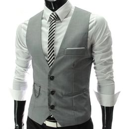 Grey Dress Vests Slim Fit Mens Suit Vest Casual Sleeveless Waistcoat Gilet Homme Formal Business Jacket Male 240507