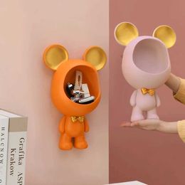 Decorative Objects Figurines Nordic Wall Mounted Bear Storage Shelf Wall Food Snack Fruit Resin Decoration Sculpture Cute Animal Key Wall Hanging Storage Box T2405