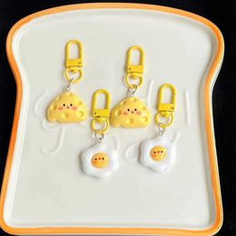 Keychains Lanyards Cute Poached Egg Cheese Pendant Funny Keychain Kaii Cartoon Simulated Food Key Chain Childrens Toy Promotional Gifts