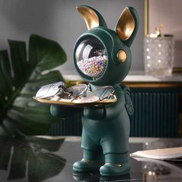 Decorative Objects Figurines Nordic Resin Rabbit Key Tray Holder for Living Room Animal Figurine Sculpture Home Coffee Table Snack Storage Statue Accessories T240