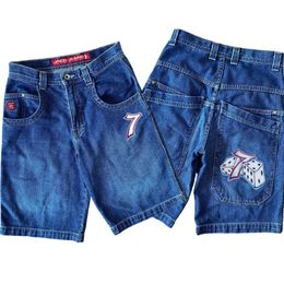 JNCO Shorts Y2K Pants Harajuku Hip Hop Lucky 7 Dice Graphic Retro Blue Baggy Denim Gym Shorts Gothic Mens Basketball Short 240506