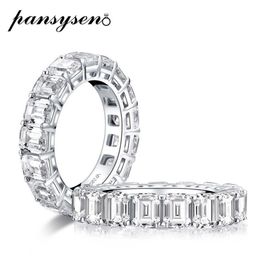 100% Real 925 Sterling Silver Emerald Cut Created Moissanite Diamond Engagement Wedding Rings Women Fine Jewelry Ring Cluster 272B