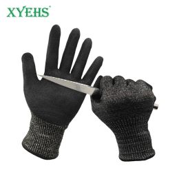 Gloves XYEHS HS001 Level 4 Cut Resistant Gloves 13Gauge HPPE & Steel Wire Nitrile Coating AntiCut Gloves WearResistant Touch Screen