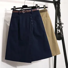 Skirts Mid-length Navy Blue Slim Skirt Women's Summer 2024 Korean High Waist Pocket Casual Culottes Mid Mid-Calf Solid