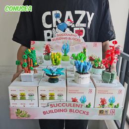 12PCS/Set Blind Box Toys Building Block Flower Succulents Plant DIY Children Assemble Small Brick Gifts Kids Toy for Boys Girls 240506
