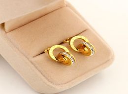 Fashion brand Titanium steel Small square stud Roman earring Jewellery 18k Gold plated silverrose Colour for woman gift7014148