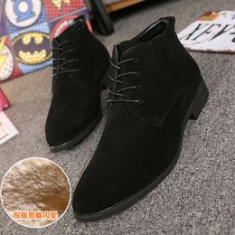 Winter New Mens Suede Genuine Leather Foraml Dress Ankle British Style Fur Inside Boots Free Shipping