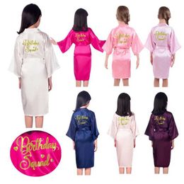 Pyjamas Wholesale Birthday Team Golden Sparkling Girl Robe Childrens Satin Kimono Solid Colour Childrens Pyjamas Birthday Spa Party D62L2405