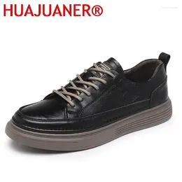 Casual Shoes Vintage Style Men's Genuine Leather British Fashion Youth Teenage Sneakers Non-Slip Lace-Up Basic Boots