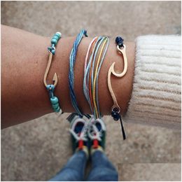 Charm Bracelets 4Pcs Set Fashion Rainbow Bracelet Men Women Woven Wave Bangles Diy Rope Friendship Jewelry Gift Drop Delivery Dhsyn