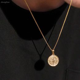 Color Mens Compass Necklaces,Vintage Viking North Star Anchor Medal,14k Yellow Gold Pendant for Male Dad Boyfriend Gift 6844