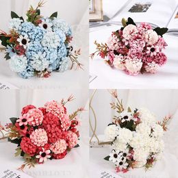 Decorative Flowers Wreaths 15 flower head artificial flower silk hydrangea white wedding small bouquet fake flower party DIY decoration room decor