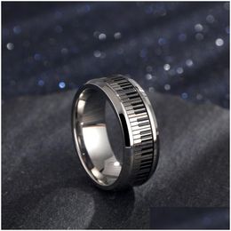 Band Rings Men Music Piano Keyboard Ring Stainless Steel Rotatable Spinner For Man Boyfriend Gifts Sier Tone Drop Delivery Jewellery Dh0J7