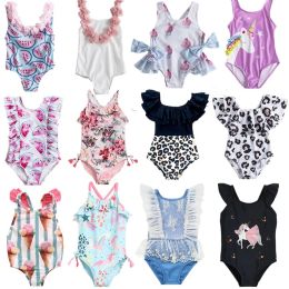 Swimwear Summer One Piece Girls Swimsuits Baby Bow Ruffle Bathing Bikini Swimwear Toddler Girl Beach Holiday Clothes Kids Swimming Dress