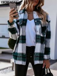 Women's Blouses Shirts Shirts For Women Plaid Long Sle Button Up Shirt Collared Tops And Blouse 2024 Autumn Spring Fashion Loose Casual Black White d240507