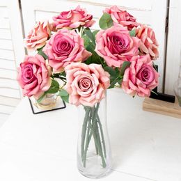 Decorative Flowers Artificial Rose Silk Garden Indoor Table Living Room DIY Fake Flower Coffee Bouquet Autumn Wedding Home Decoration