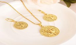 New Fashion Jamaica coco tree Solid gold Filled Jewellery Set Pendant Necklace Earring Fashion Circle Design wedding bridal gifts8724813