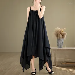 Casual Dresses European American Style Irregular Black White Loose Sleeveless Summer Streap Dress Fashion Women Holiday Beach Long