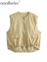 Women's Vests Aonibeier Oversize Women Sleeveless Jacket 2024 Spring O Neck Pockets Zipper Loose Vest Female Crop Top Y2K Short Coat