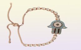whole high quality CZ purple blue hamsa hand bracelet turkish jewelry turquoises stone tennis chain adjustable bracelets42711315649880
