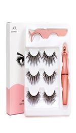 Natural Magnetic Eyelashes Eyeliner Set Handmade 3 Pairs Thick Fake Lashes Set with Lashes Tweezer DHL 3195269