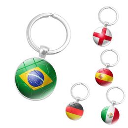 Keychains Lanyards Trendy Keychains Soccer National Flag Photo Glass Cabochon Pendant Keyrings Football Fans Gifts Fashion Accessories
