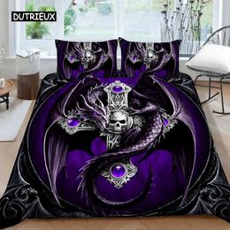 Bedding sets Hot air grid soft bedding 3D digital skull printed 2/3pcs down duvet cover set with zipper both single and double in large size J240507