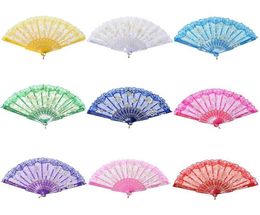 Lace Dance Fan Show Craft Folding Fans Rose Flower Design Plastic Frame Silk Hand Fan3299991